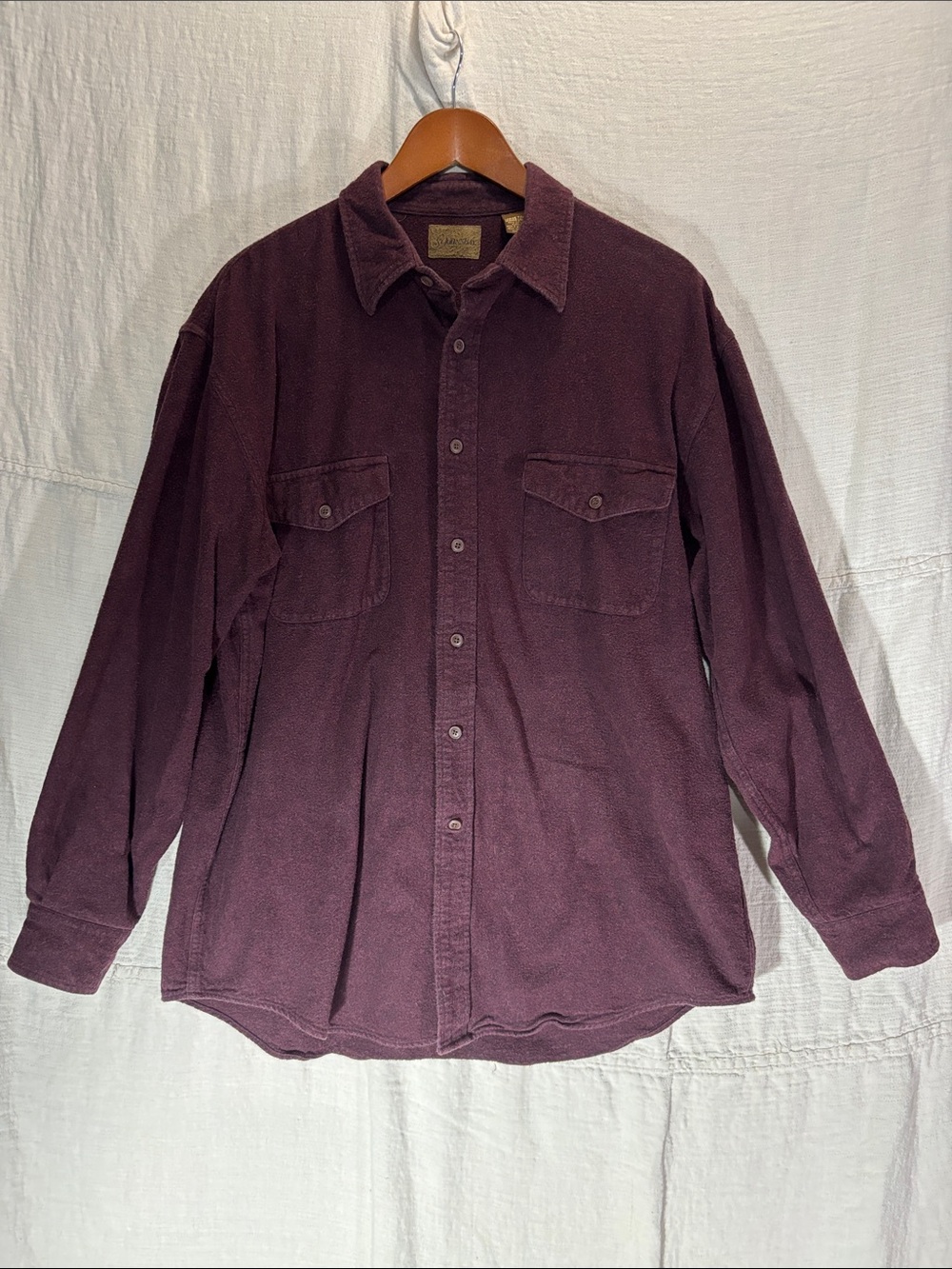 St. John's Bay Men's Large Tall Burgundy Heavy Chamois Flannel Shirt 100% Cotton